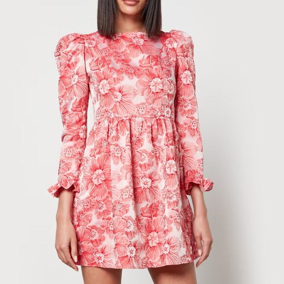 Batsheva Prairie Floral Satin Mini Dress 2 Red NWT - Picture 2 of 12